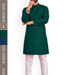 allan peter Pack Of 2 Mandarin Collar Cotton Kurtas-image-27
