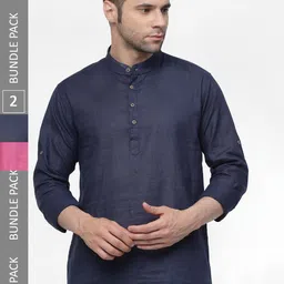 allan peter Pack of 2 Band Collar Cotton Kurta-image-92