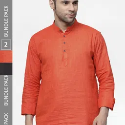 allan peter Pack Of 2 Mandarin Collar Cotton Kurta-image-88