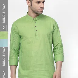 allan peter Pack Of 2 Mandarin Collar Pure Cotton Kurta-image-83