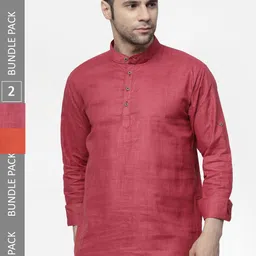 allan peter Pack Of 2 Mandarin Collar Cotton Kurta-image-89