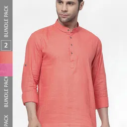 allan peter Pack of 2 Mandarin Collar Cotton Kurtas-image-87