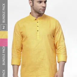 allan peter Pack of 2 Mandarin Collar Cotton Kurtas-image-34