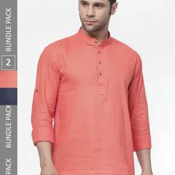 allan peter Pack of 2 Mandarin Collar Cotton Kurtas-image-76