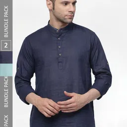 allan peter Pack Of 2 Band Collar Cotton Short Kurtas-image-84