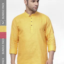 allan peter Pack of 2 Mandarin Collar Cotton Kurtas-image-33