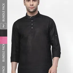allan peter Pack of 2 Band Collar Cotton Kurta-image-77