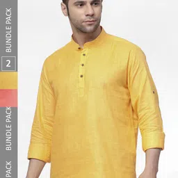 allan peter Pack Of 2 Band Collar Curved Cotton Short Kurtas-picture-53