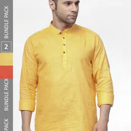 allan peter Pack of 2 Mandarin Collar Cotton Kurtas-image-99