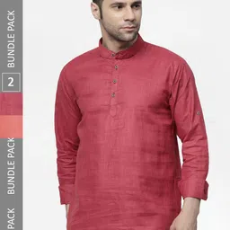 allan peter Pack of 2 Mandarin Collar Cotton Kurtas-image-31