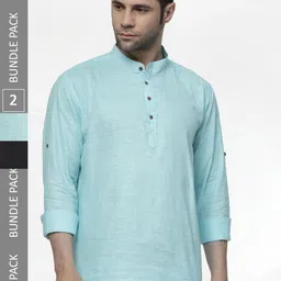 allan peter Pack Of 2 Mandarin Collar Pure Cotton Kurta-image-96