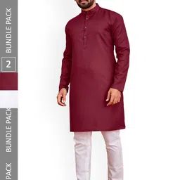allan peter Pack Of 2 Mandarin Collar Pure Cotton Kurta-picture-40