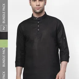 allan peter Pack of 2 Band Collar Cotton Kurta-image-81