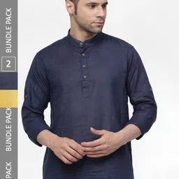 allan peter Pack of 2 Mandarin Collar Cotton Kurtas-image-35