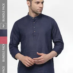 allan peter Pack Of 2 Mandarin Collar Cotton Kurta-image-91