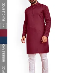 allan peter Pack Of 2 Mandarin Collar Pure Cotton Kurtas-image-28
