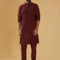 RR Blue Chevron Printed Band Collar Straight Raw Silk Kurta-image-21