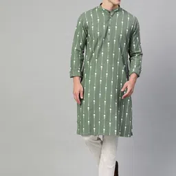See Designs Men Green Geometric Printed Cotton Kurta-19