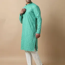 FILORI Geometric Embroidered Mandarin Collar Thread Work Straight Kurta-picture-41