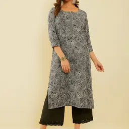 Soch Notch Neck Ethnic Motifs Printed Straight Kurta-image-95