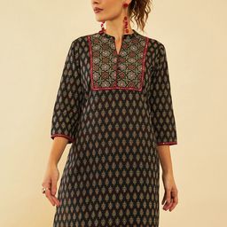 Soch Ethnic Motifs Printed Sequinned Cotton Kurta-26