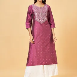 RANGMANCH BY PANTALOONS Ethnic Motifs Embroidered Sequinned Straight Kurta-picture-28