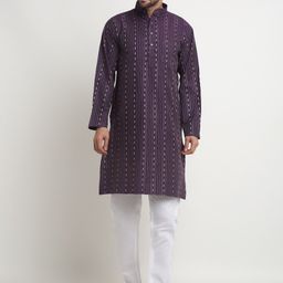 Arrabi Geometric Woven Design Mandarin Collar Cotton Straight Kurta-picture-19