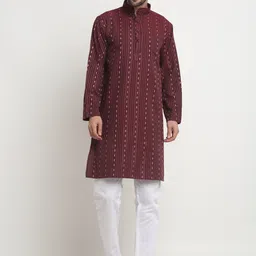 Arrabi Geometric Woven Design Mandarin Collar Straight Kurta-picture-55