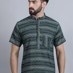 Aarsha Geometric Woven Design Mandarin Collar Cotton Straight Kurta-picture-40