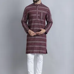 Aarsha Geometric Woven Design Mandarin Collar Pure Cotton Straight Kurta-picture-14