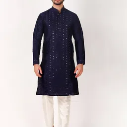 Koshin Geometric Embroidery Mandarin Collar Mirror Work Kurta-image-28