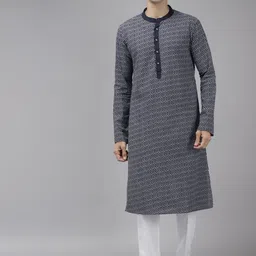 See Designs Men Blue & White Geometric Printed Kurta-32