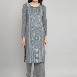 AURELIA Women Grey Geometric Straight Kurta-image-94