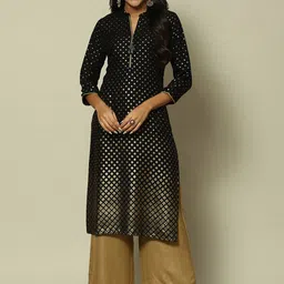Rangriti Geometric Woven Design Mandarin Collar Kurta-52