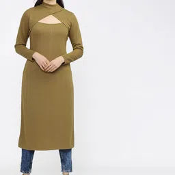 Vishudh Women Green Keyhole Neck Kurta-picture-42