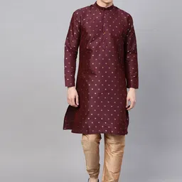 SOJANYA Mandarin Collar Geometric Woven Design Kurta-12
