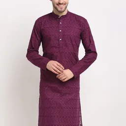 Jompers Men Burgundy Thread Work Kurta-picture-38