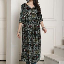 NEUDIS Bandhani Printed V-Neck Empire Kurta-image-47