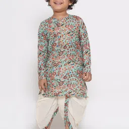 Little Bansi Boys Floral Printed Gotta Patti Regular Kurta With Dhoti Pants-38