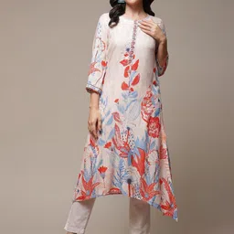 Biba Floral Printed Thread Work Beads Detail A-Line Asymmetric Kurta-picture-15