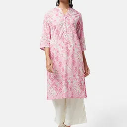 RANGMANCH BY PANTALOONS Floral Printed Band Collar A-Line Cotton Kurta-picture-46