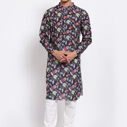 Style Quotient Men Black & White Floral Printed Kurta-picture-31