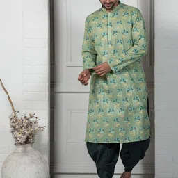 KISAH Men Green Floral Printed Thread Work Kurta-picture-46