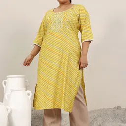 EXTRA LOVE BY LIBAS Plus Size Leheriya Printed Thread Work Straight Kurta-picture-13