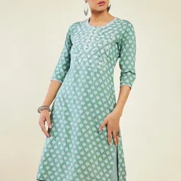 Soch Ethnic Motif Printed Thread Work Straight Kurta-image-54