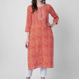God Bless Women Orange Printed Thread Work Kurta-picture-42