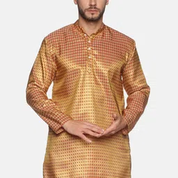 Sethukrishna Men Gold-Coloured & Red Woven Design Kurta-picture-18