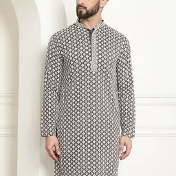 SOJANYA Ethnic Motifs Embroidered Mandarin Collar Pure Cotton Straight Kurta-image-34