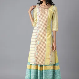 AURELIA Women Yellow Geometric Printed Thread Work Kurta-36