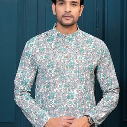 Hatheli Floral Printed Mandarin Collar Pure Cotton Straight Kurta-image-68
